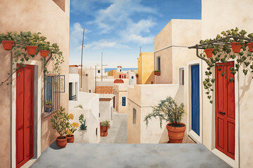 Fototapeta na wymiar Santorini island, Greece, Mediterranean architecture, rendering