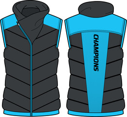 Womens Quilted Puffer gilet jacket design flat sketch Illustration, Sleeveless Down puffa Padded jacket with front and back view, Soft shell winter jacket for girls and ladies for outerwear in winter © JERZEY DESINZ