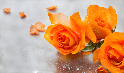 orange rose with water droplets, orange rose in water, orange rose with water drops