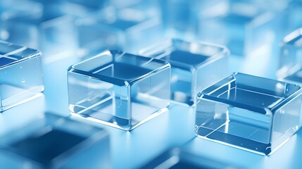 Floating blue and white geometric transparent shapes form transparent eddy. generative AI