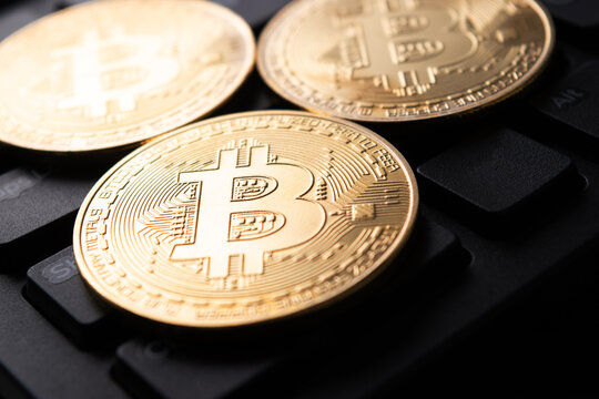 Closeup of bitcon cryptocurrency investment