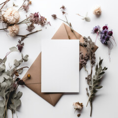 Blank card mockup on table - A modern and versatile template for showcasing your greeting cards, invitations or business cards. Minimalist Styled Photography