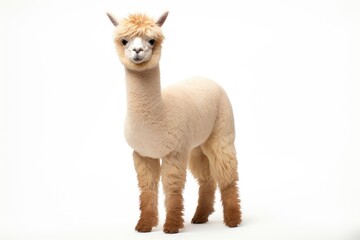 A cute alpaca posing against a clean white backdrop created with Generative AI technology