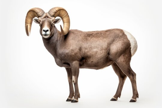 A majestic Bighorn Sheep with impressive horns against a clean, minimalist backdrop created with Generative AI technology