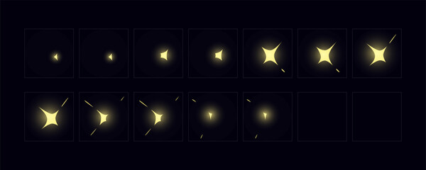 Shine light FX animation frame. Shine effect sprite sheet for video games, cartoon, advertising video and motion design. Hand drawn vector animation.
