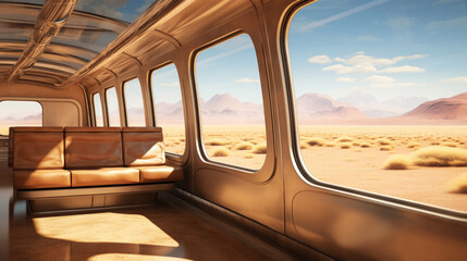 Fototapeta premium Train Futuristic Interior with Landscape outside the Window.