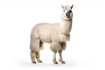 A fluffy alpaca posing against a clean white backdrop created with Generative AI technology
