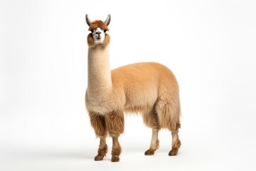 Obraz premium A majestic alpaca posing against a clean white backdrop created with Generative AI technology