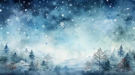 Fotobehang Watercolor Christmas theme background Christmas tree with snowflakes © RedSSS