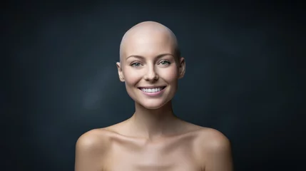 Foto op Canvas Portrait of a beautiful young woman with shaved head. Bald hairstyle. © vlntn