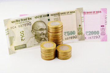 Small amount of indian currency on white background