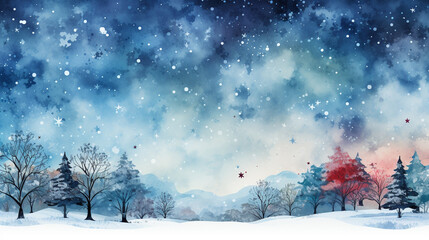 Watercolor Christmas theme background Christmas tree with snowflakes