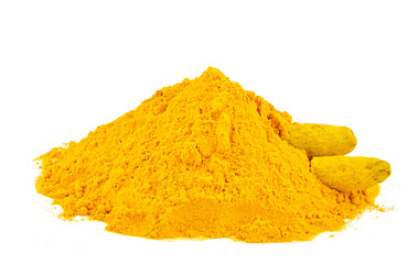 Haldi powder healthy indian spice on white background