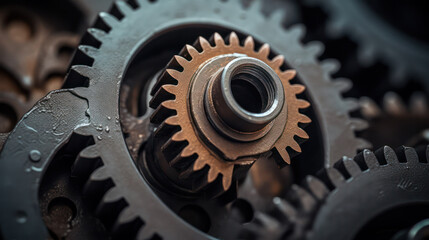 Industrial Gear Mechanism in Close-up - Machinery and Engineering Detail