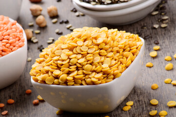 Raw chana dal in bowl at table