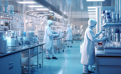 Technicians work together on pharmaceutical and medical research.