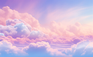 Pastel holographic gradient clouds against a soft pink sky, dreamy background.
