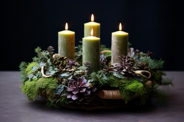 Advent wreath with green candles 