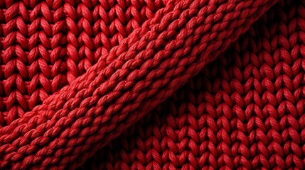 A vibrant red fabric intricately woven with fibers and threads, forming a mesmerizing pattern that evokes feelings of warmth and comfort, resembling a strong and sturdy rope ready to embrace you - obrazy, fototapety, plakaty