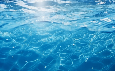 Obraz premium Water surface texture with bubbles and splashes that is defocused blurring transparent blue in color.