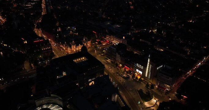 Leidseplein, Amsterdam, entertainment area in the city of Amsterdam, clubs, cafes, restaurant, theather and shops at night.