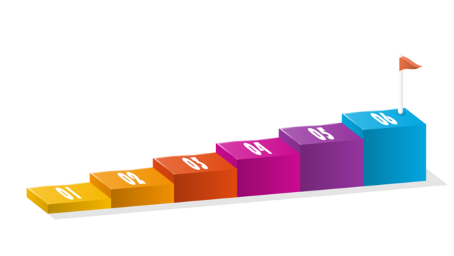 Bar chart rectangular 3d, Infographics elements diagram with 6 steps.