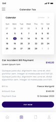 Calendar tax, Car and Auto Insurance Quote Company Mobile App UI kit Template