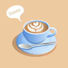  Coffee in a blue cup, cappuccino,drinks,cup of coffee with spoon , breakfast , coffee with milk, hot chocolate, cocoa