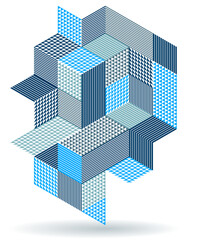 Abstract vector wallpaper with 3D isometric cubes blocks, geometric construction with blocks shapes and forms, op art low poly theme.