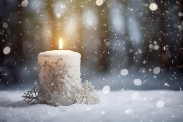 Advent candle on Christmas with snow - obrazy, fototapety, plakaty