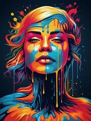Fototapeta na wymiar Woman, girl portrait , color splash art. Abstract background, print, t-shirt design. 