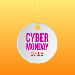 Cyber Monday Sale Online Shopping Concept with Digital Devices, Shopping Bag, and Discounts banner. Vector template for background, banner, card, poster design.
