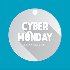 Cyber Monday Sale Online Shopping Concept with Digital Devices, Shopping Bag, and Discounts banner. Vector template for background, banner, card, poster design.