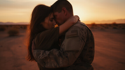 Fototapeta premium Emotional Military Homecoming Hug
