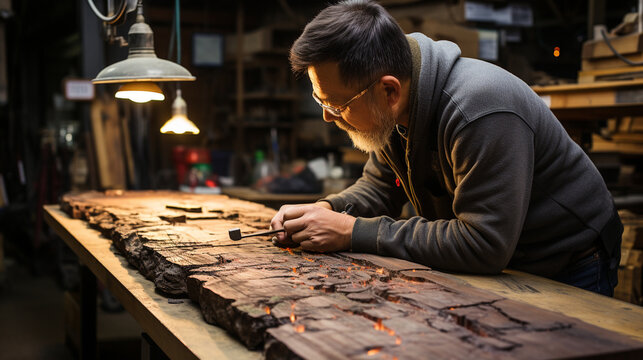 The transformation of a rough wooden plank into a finely detailed wooden sign, showcasing the journey of woodworking