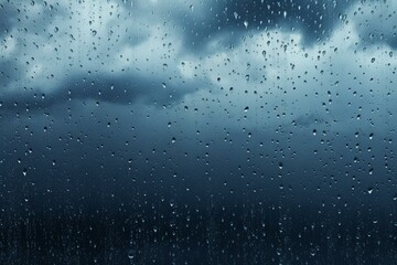Background featuring rainfall with cloudy sky and water droplets. Generative AI