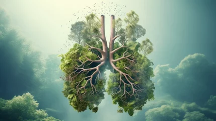 Fotobehang Green lung forest in a shape of lungs. healthy lungs fresh air concept © CraftyImago
