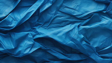 Blue crumpled paper texture. Blank background with creases. Generative AI