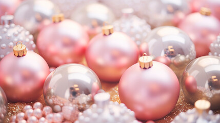 Christmas balls decor pink. Generative AI,