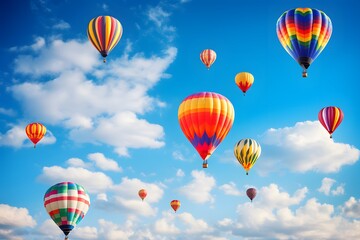 Obraz premium Colorful hot air balloons on blue sky.