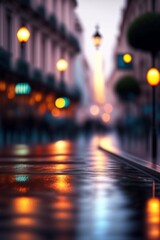 A digital painting madrid city hyper-detailed of a close-up view of a raining street, some street...