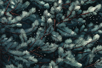 Christmas and New Year background with fir branches and snowflakes