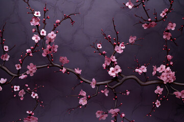 Cherry blossom branch on a dark blue background, floral background