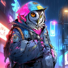 サイバーパンク風　フクロウ | Generative AI