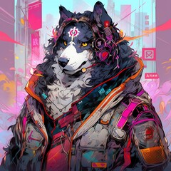 サイバーパンク風　犬 | Generative AI