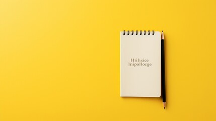 notebook and pencil on yellow back ground generated by AI