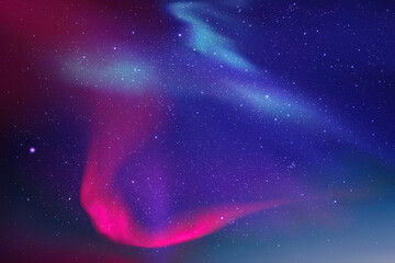 Colorful polar lights. Night starry sky. Purple blue aurora borealis