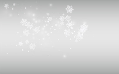 White Snowfall Vector Silver Background. Magic
