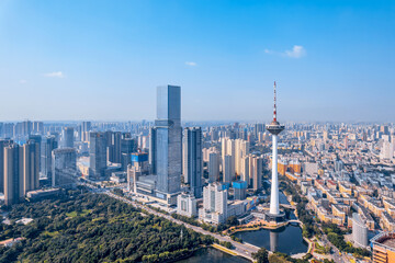 Fototapeta na wymiar Aerial photography of the color TV tower city CBD in Shenyang, Liaoning, China
