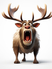 An Angry 3D Cartoon Elk on a Solid Background